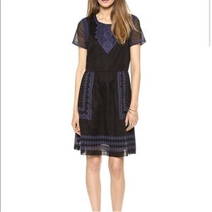 Madewell black and blue embroidered dress sz 6